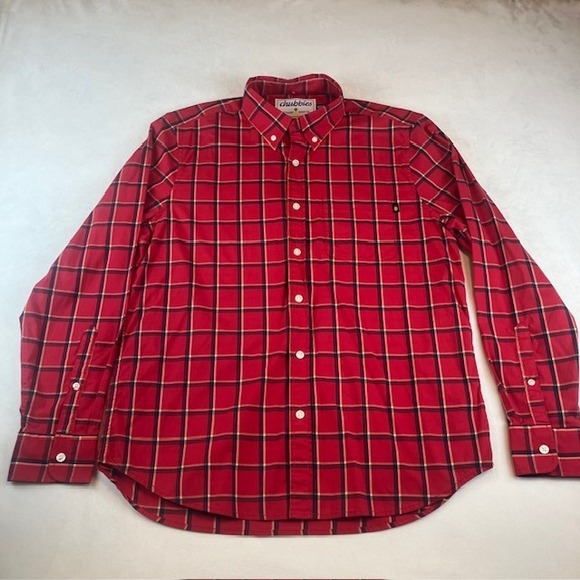 Chubbies‎ Men's Plaid Button Down Shirt Long Sleeve Red Casual Medium - Picture 7 of 10
